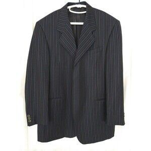 GB Baroni 44R FLY-FRONT Super 150s Italian Zoot Suit Jacket Blazer Black Striped